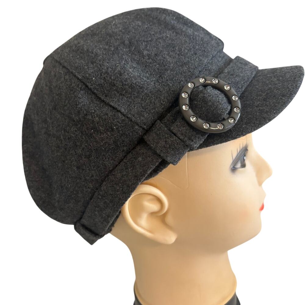 D&Y 100% Wool Charcoal Heather Jeweled Newsboy Cap Hat Baseball Indie Streetwear